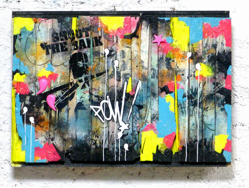 POW! Shoot The Bank on Wood. 2014. by Jp Malot, Painting for Sale on Select