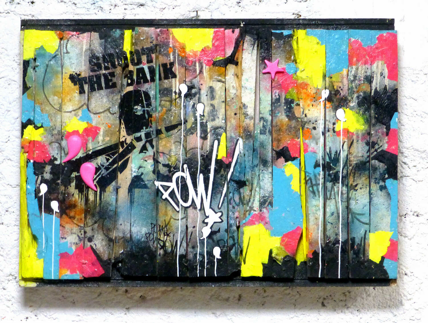 POW! Shoot The Bank on Wood. 2014. Jp Malot Original painting for sale