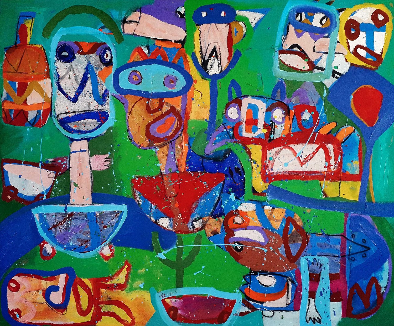 Todos juntos con los otros y el mezcalito Jaime Lupercio Original painting for sale