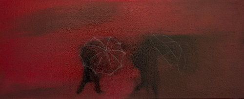 Red Umbrella in the Wind by Tracy Ostmann Haschke, Painting for Sale on Select