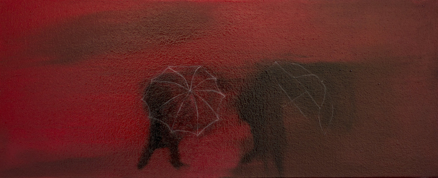 Red Umbrella in the Wind Tracy Ostmann Haschke Original painting for sale