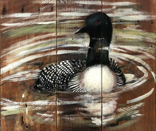 Loon on Barnwood by Tracy Ostmann Haschke, Painting for Sale on Select
