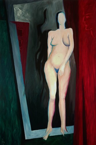 Akt aus dem Spiegel steigend by Klaus Feuchtinger, Painting for Sale on Select