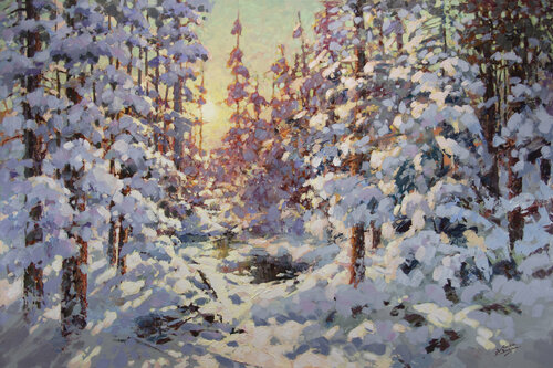 Winter sunset by Vadim Dolgov, Painting for Sale on Select