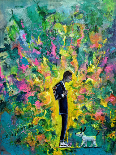 Young Man with His Android Pup by Jack Avetisyan, Painting for Sale on Select