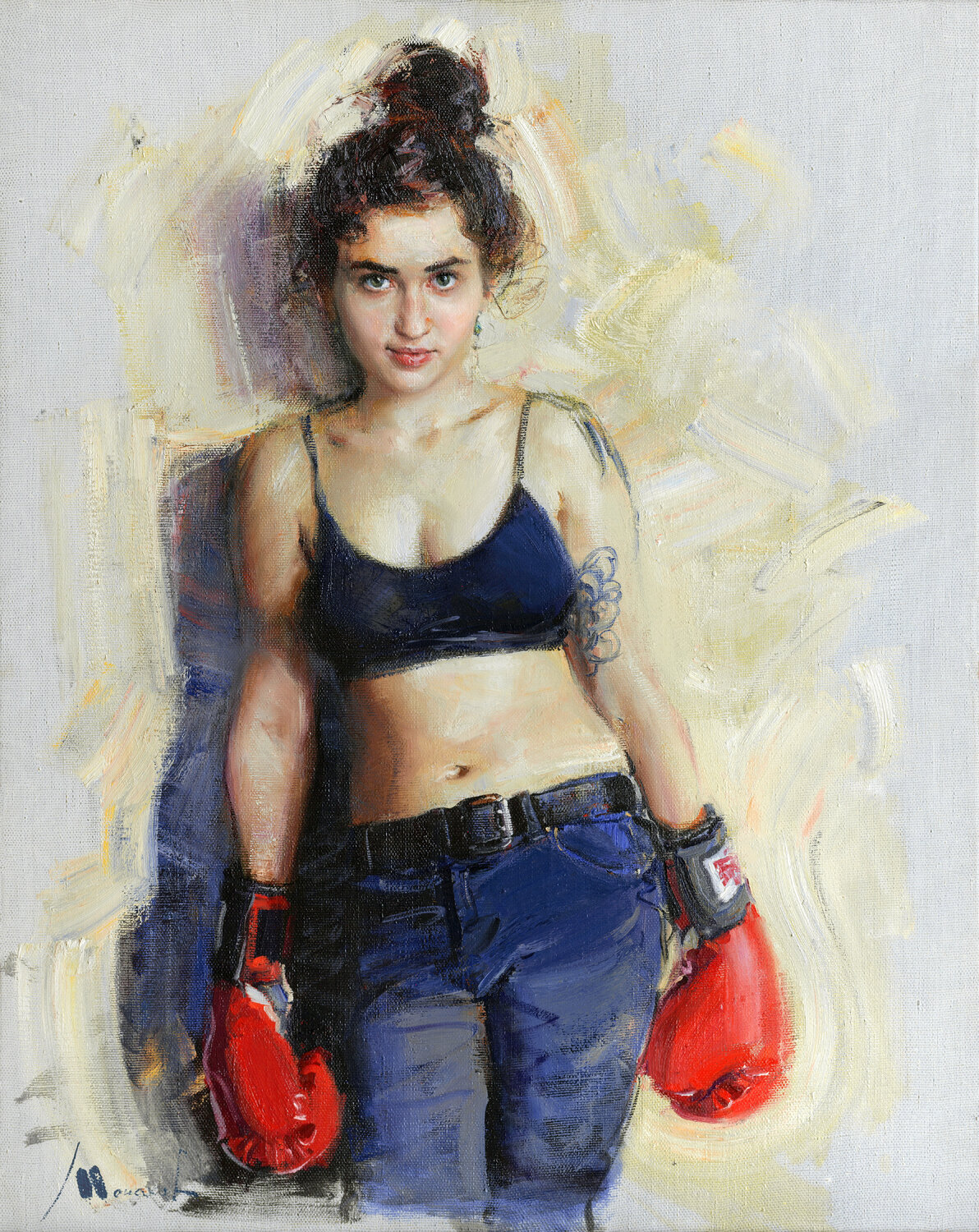 The boxer girl Evgeniy Monahov Original painting for sale