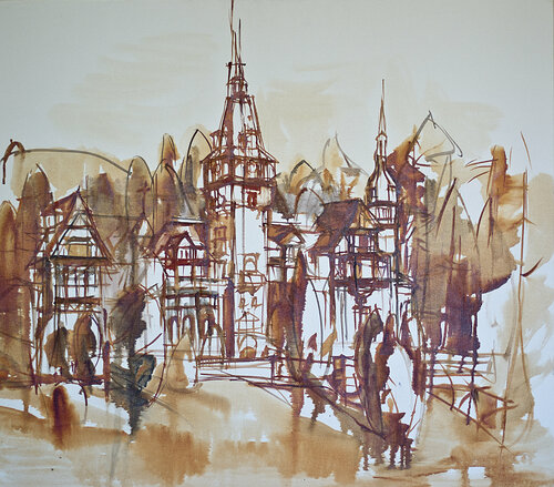 Peleș Castle by Florina Breazu, Painting for Sale on Select