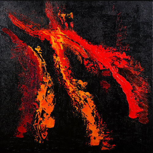 Red Hot Lava  (Abstract no 1913 Highly textured abstract art) by Klara Gunnlaugsdottir, Painting for Sale on Select