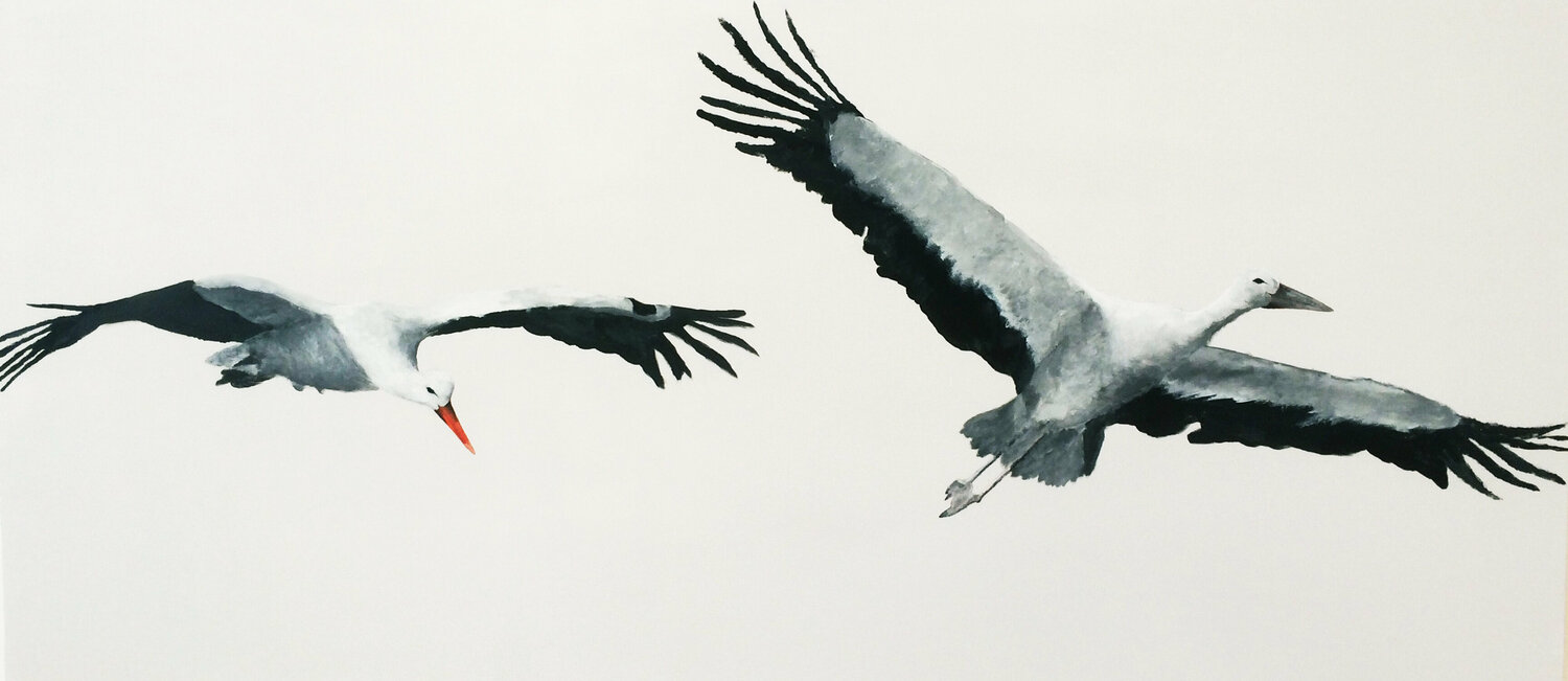 Two Storks Kay Sleking Original painting for sale