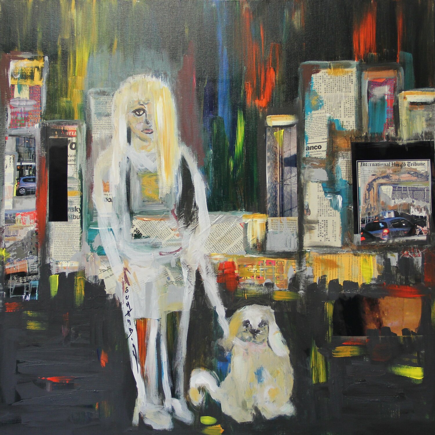 Urbain, la fille au chien Sylvie Schambill Original painting for sale