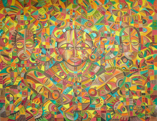 Born House Twins painting from Africa by Angu Walters, Painting for Sale on Select