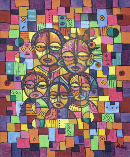 The Happy Family VI a painting from Africa by Angu Walters, Painting for Sale on Select