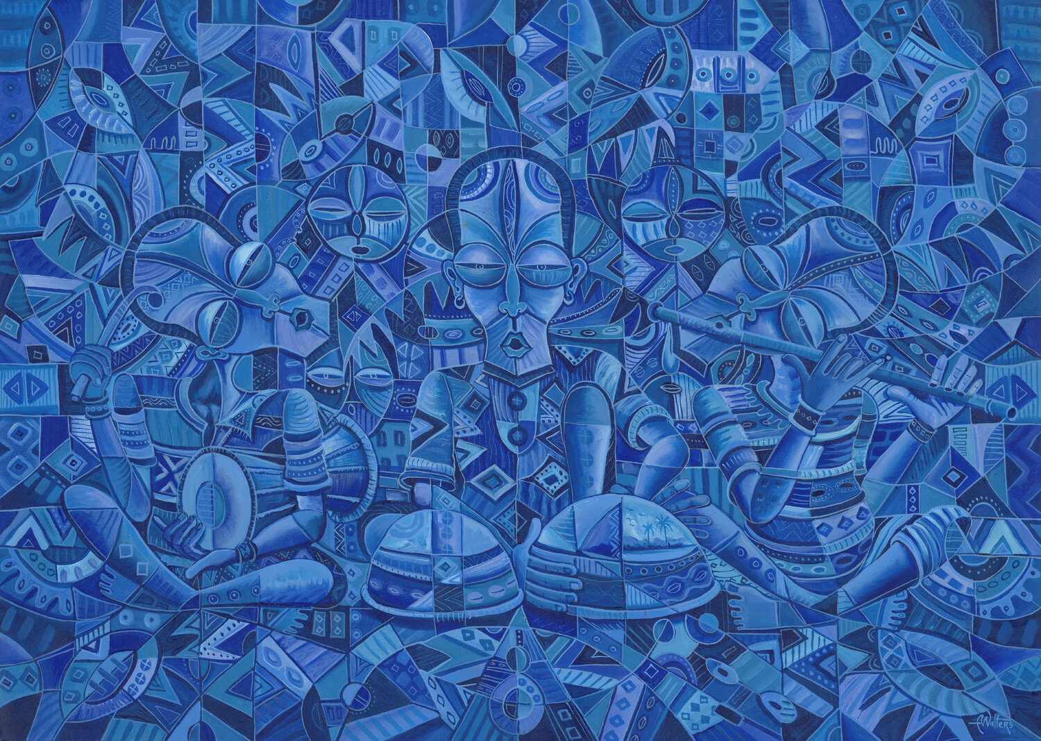 Blues Band II monochrome music Angu Walters Original painting for sale