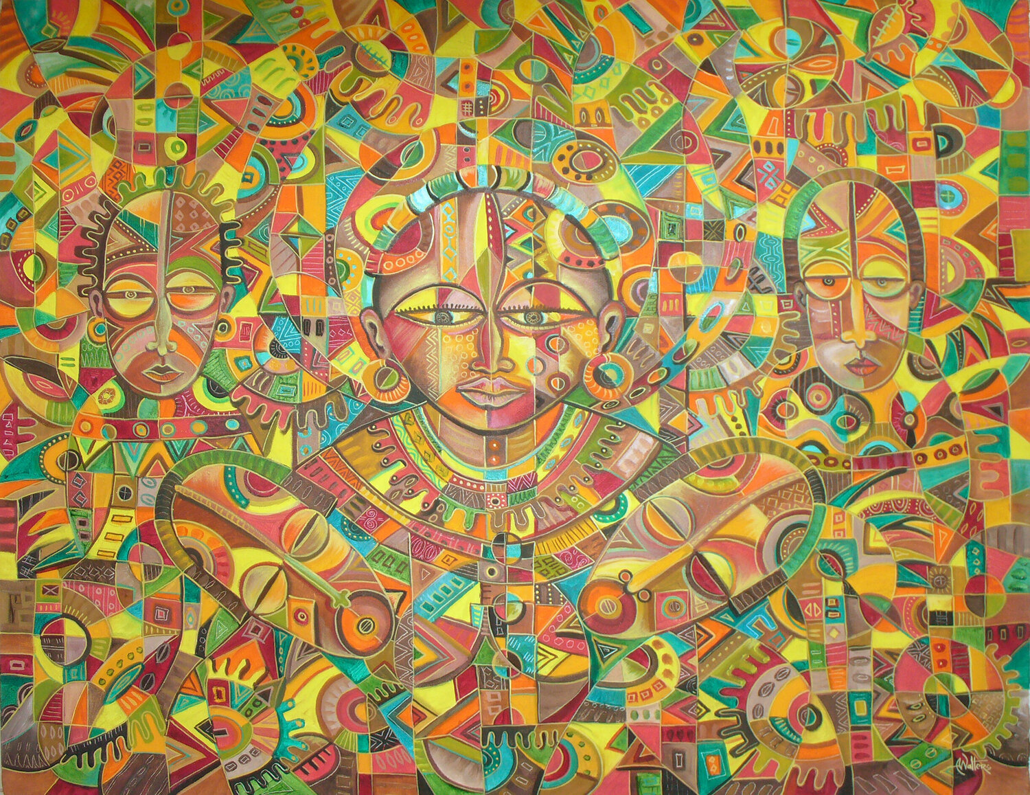 Born House Twins painting from Africa Angu Walters Original painting for sale