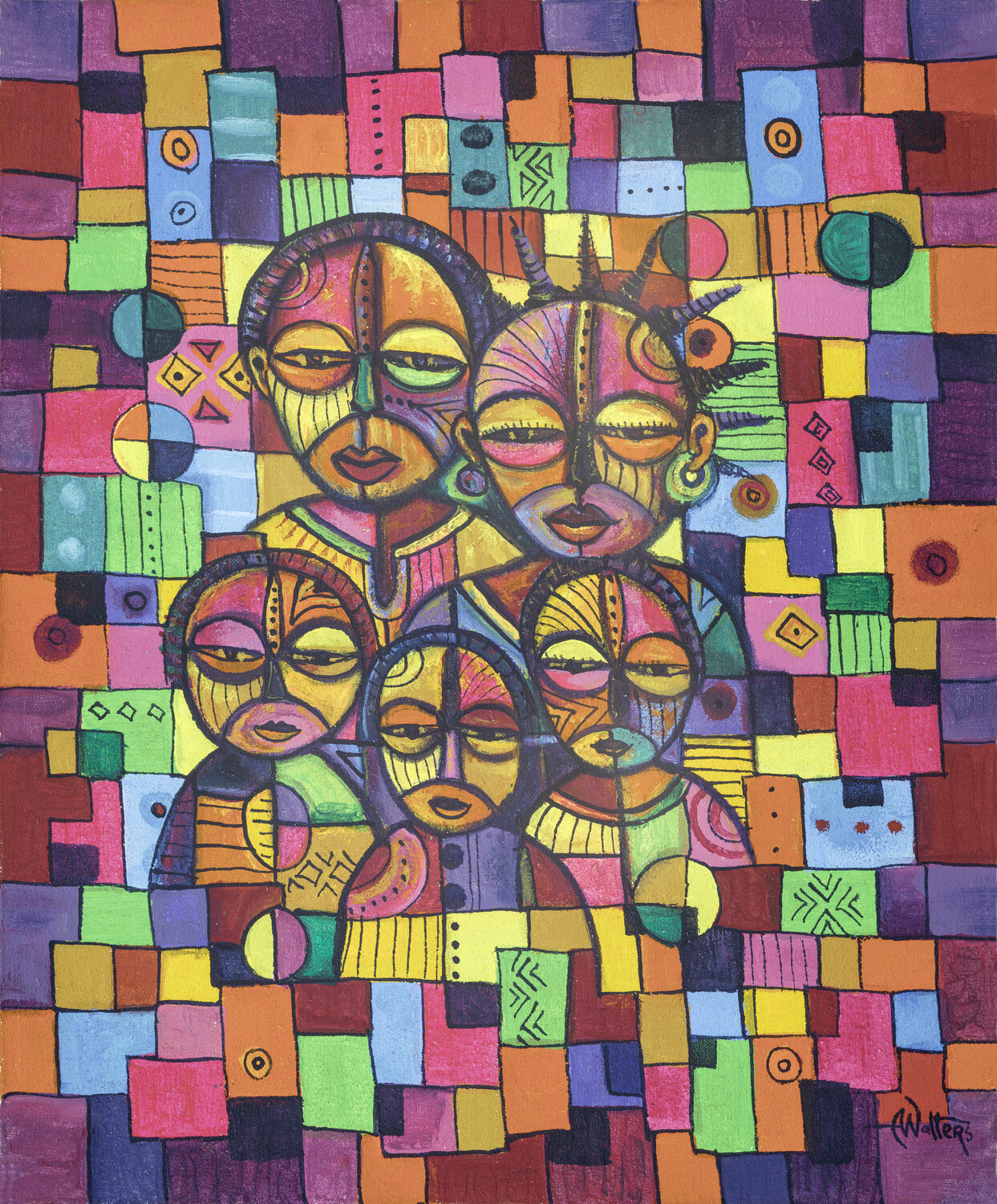 The Happy Family VI a painting from Africa Angu Walters Original painting for sale