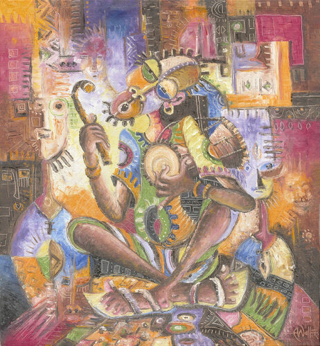 The African Drummer surreal art from Africa by Angu Walters, Painting for Sale on Select