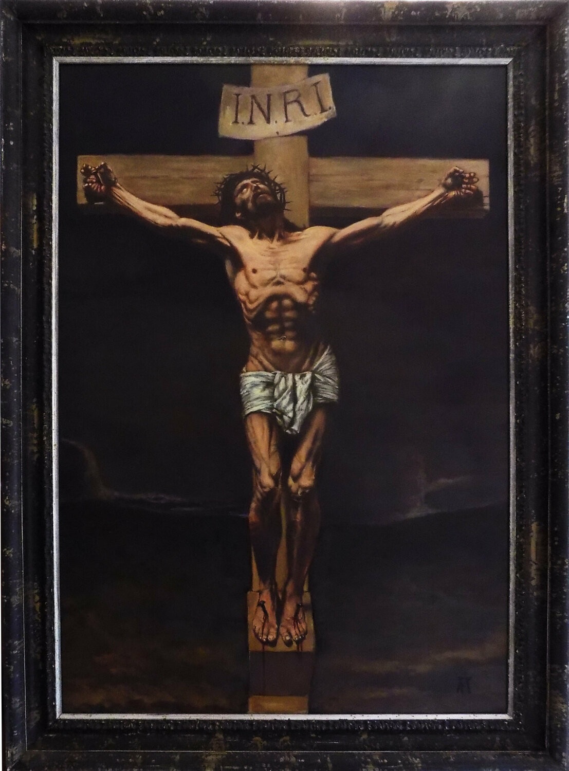 Cristo en la Cruz. (Según Leon Bonnat) Antonio Fellini Original painting for sale