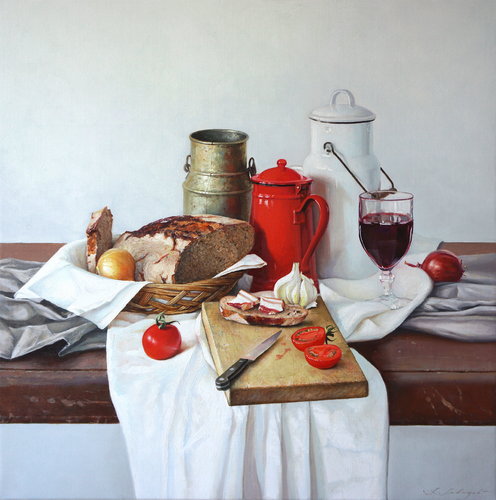 Stillleben mit rote Kanne by Sergej Sologub, Painting for Sale on Select