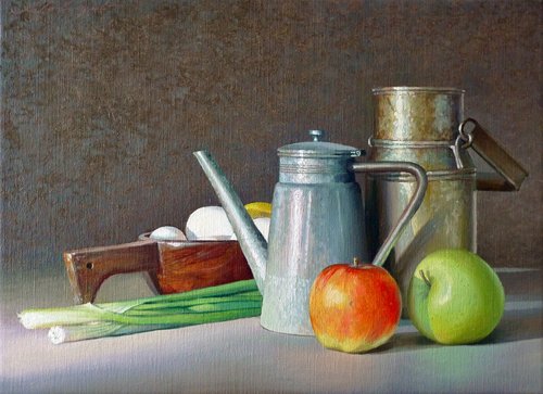 Stilleben mit Kanne und Eiern by Sergej Sologub, Painting for Sale on Select