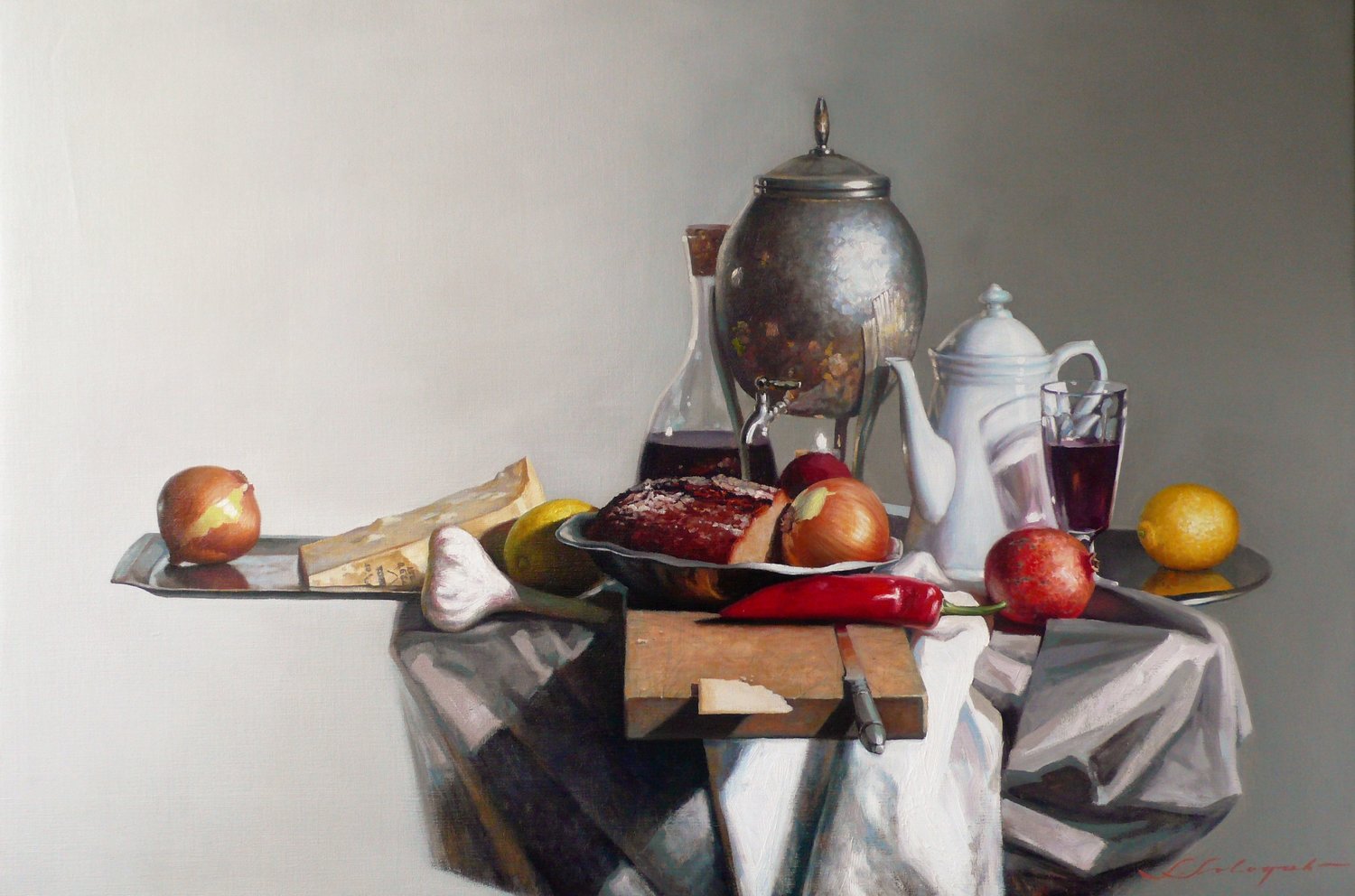 Stillleben mit Wein und Brot 2 Sergej Sologub Original painting for sale