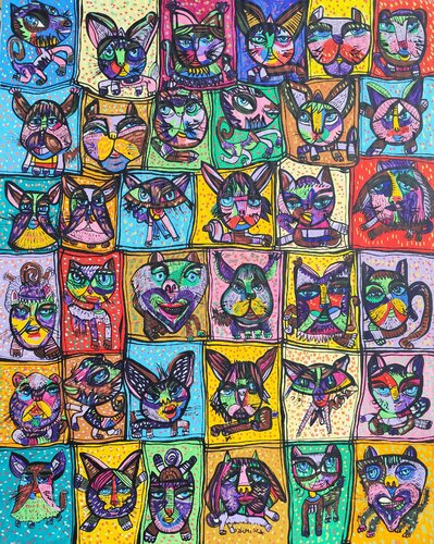 The reincarnation of cats by Laurentiu Dimisca, Painting for Sale on Select