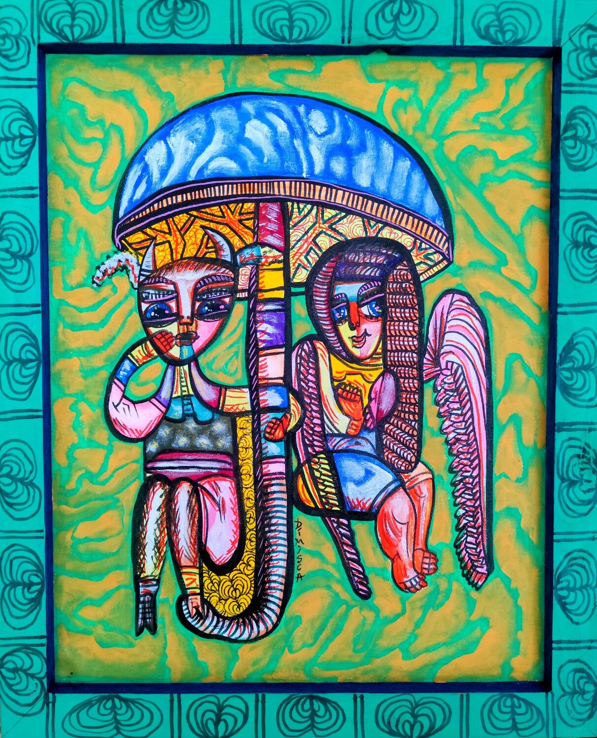 You two and an umbrella, are you keeping us from sins! Laurentiu Dimisca Original painting for sale