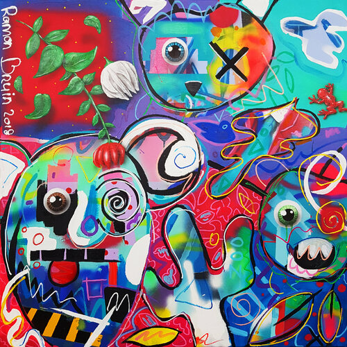 Purple Panda's and Furry Frogs by Ramon Bruin, Painting for Sale on Select