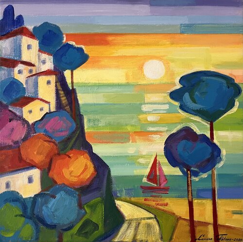 Mediterranean sunset by Larissa Abtova, Painting for Sale on Select