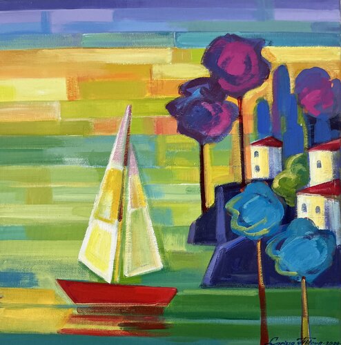 Mediterranean sunset 2 by Larissa Abtova, Painting for Sale on Select