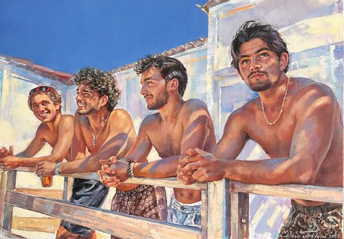 Beach boys by Larissa Abtova, Painting for Sale on Select