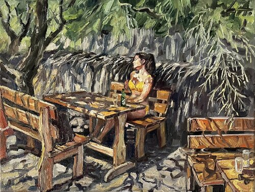 Beach terrace by Larissa Abtova, Painting for Sale on Select
