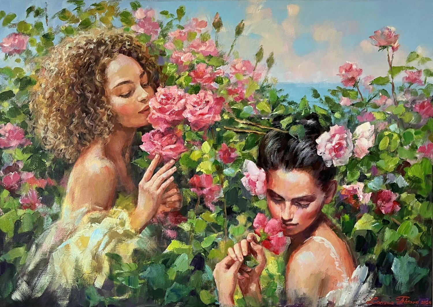 In the Rose Garden II Larissa Abtova Original painting for sale