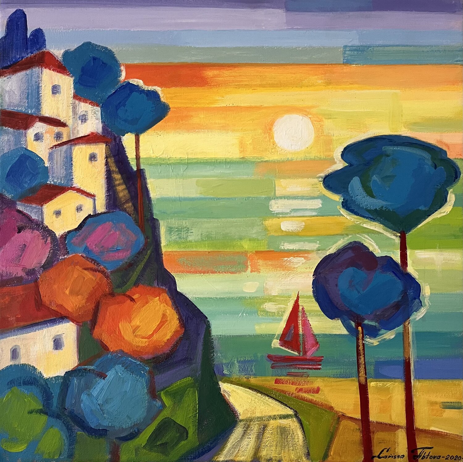Mediterranean sunset Larissa Abtova Original painting for sale