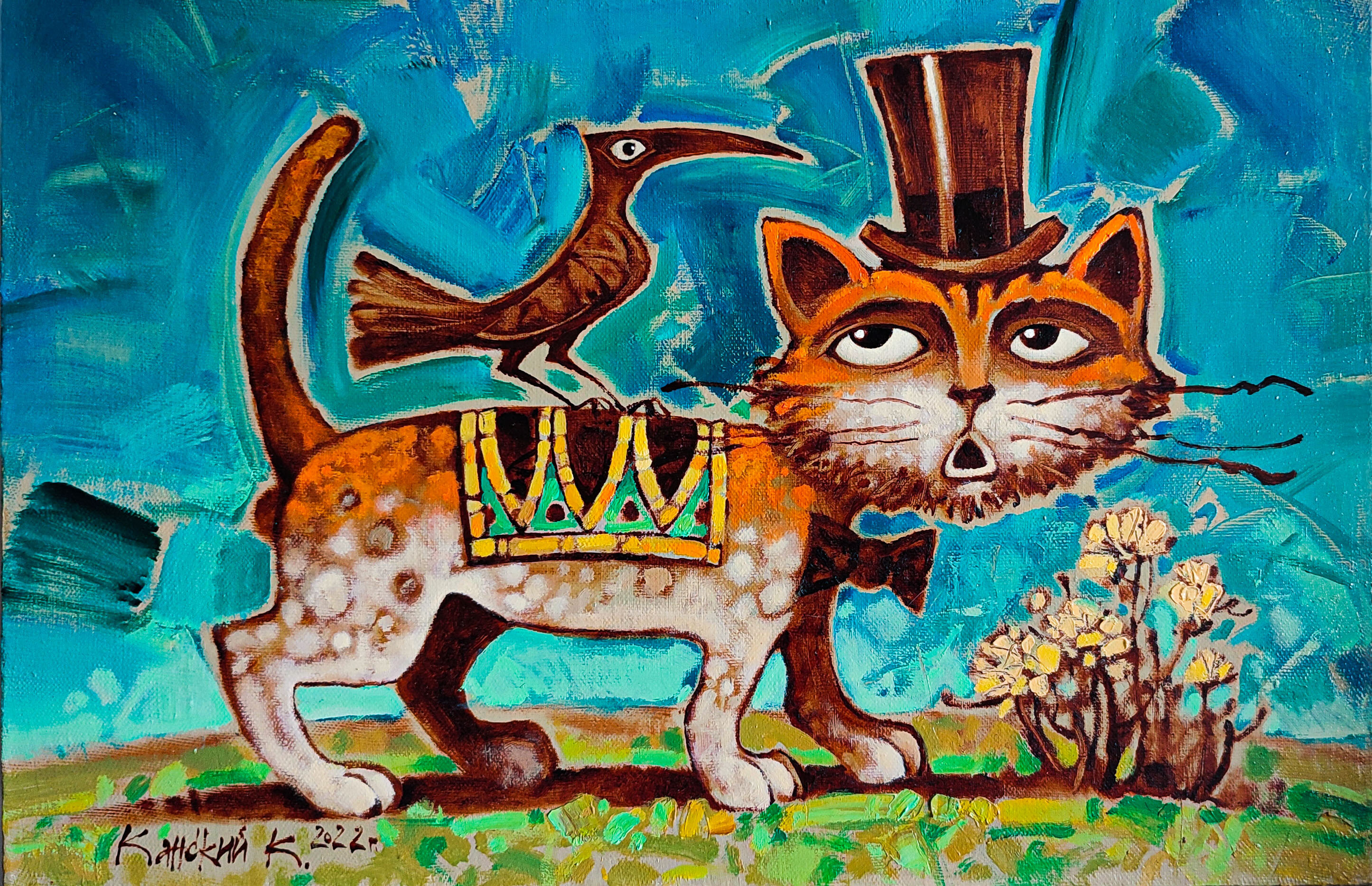 A cat with a bird