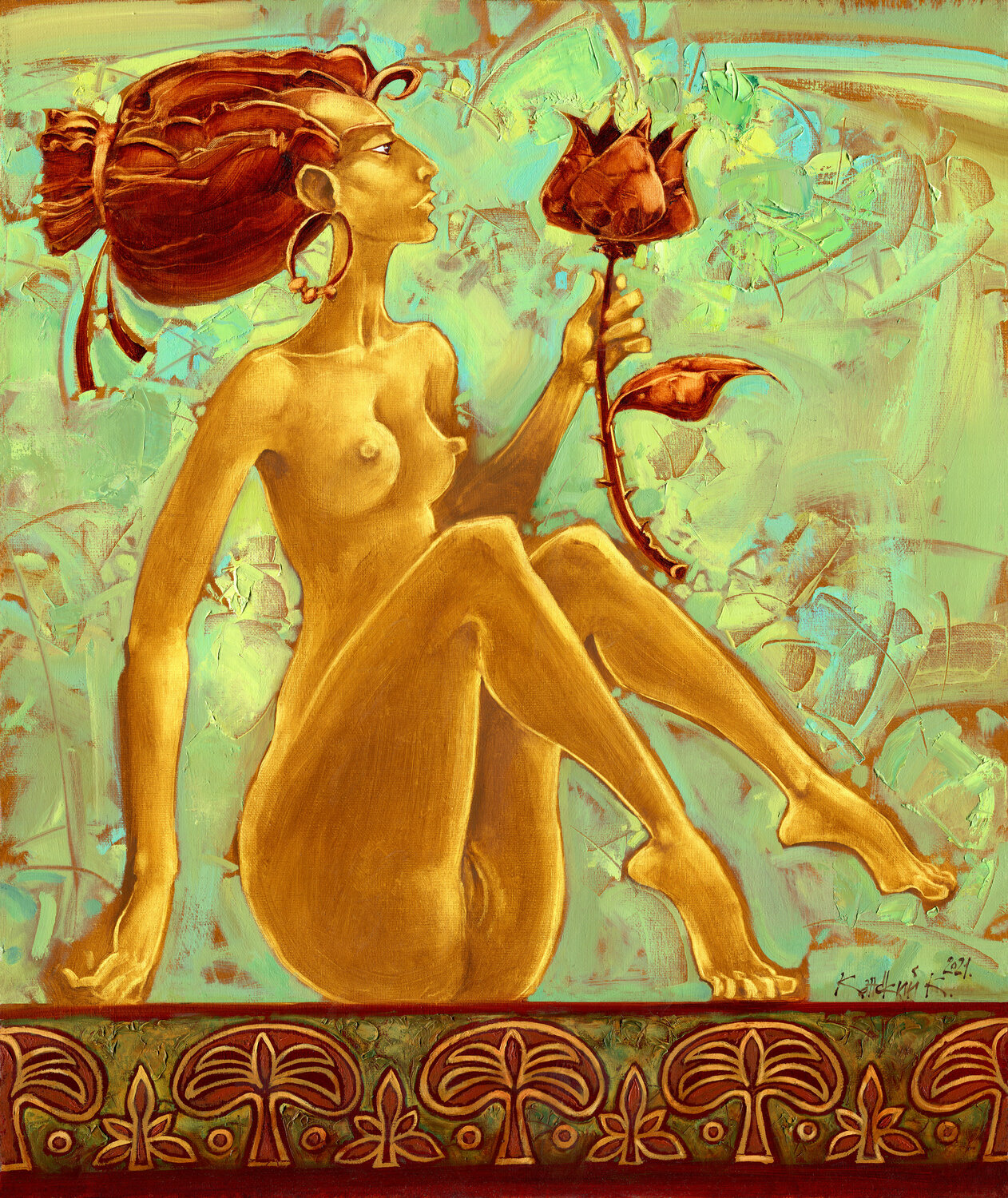 Girl with a rose Konstantin Kansky Original painting for sale