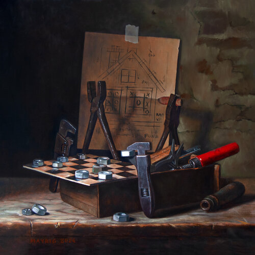 Playing games during work by Mayrig Simonjan, Painting for Sale on Select