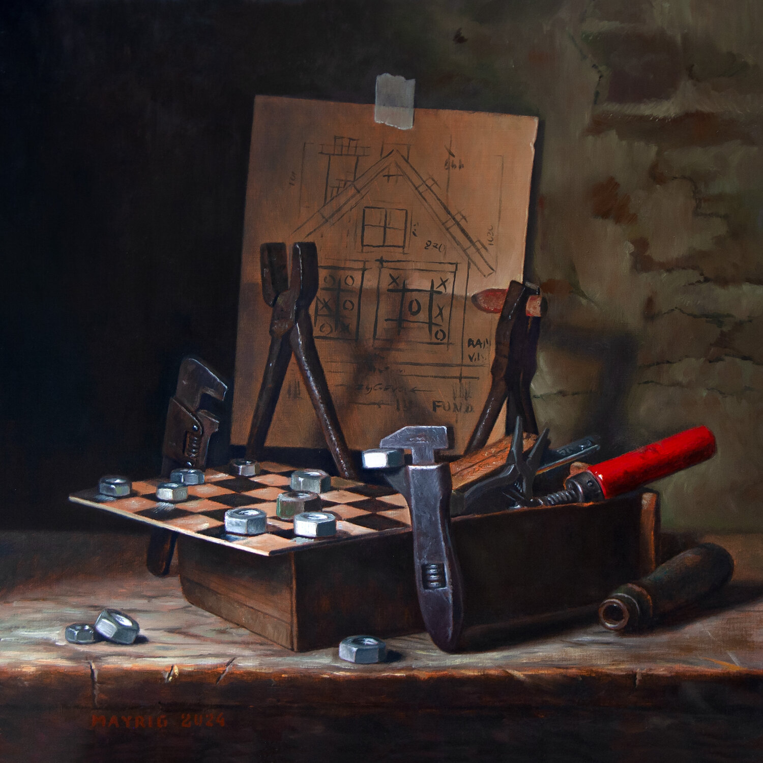 Playing games during work Mayrig Simonjan Original painting for sale