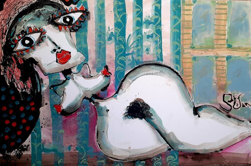 Nude by the window by Stefan Dimovski, Painting for Sale on Select