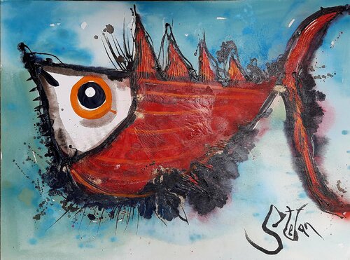 Red Punker by Stefan Dimovski, Painting for Sale on Select