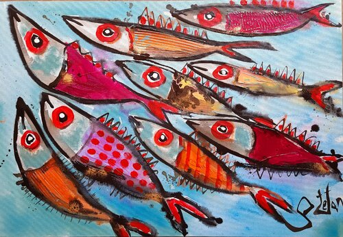 Group of girls by Stefan Dimovski, Painting for Sale on Select