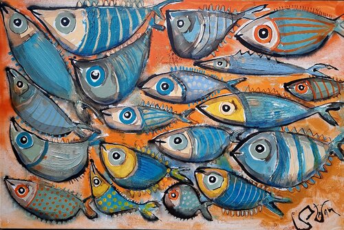 Orange revolution by Stefan Dimovski, Painting for Sale on Select
