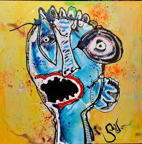 Blue head on the sun by Stefan Dimovski, Painting for Sale on Select