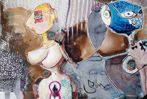 Adam and Eve from the future by Stefan Dimovski, Painting for Sale on Select