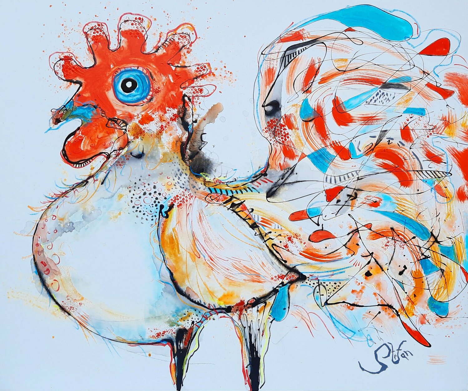 Rooster Stefan Dimovski Original painting for sale