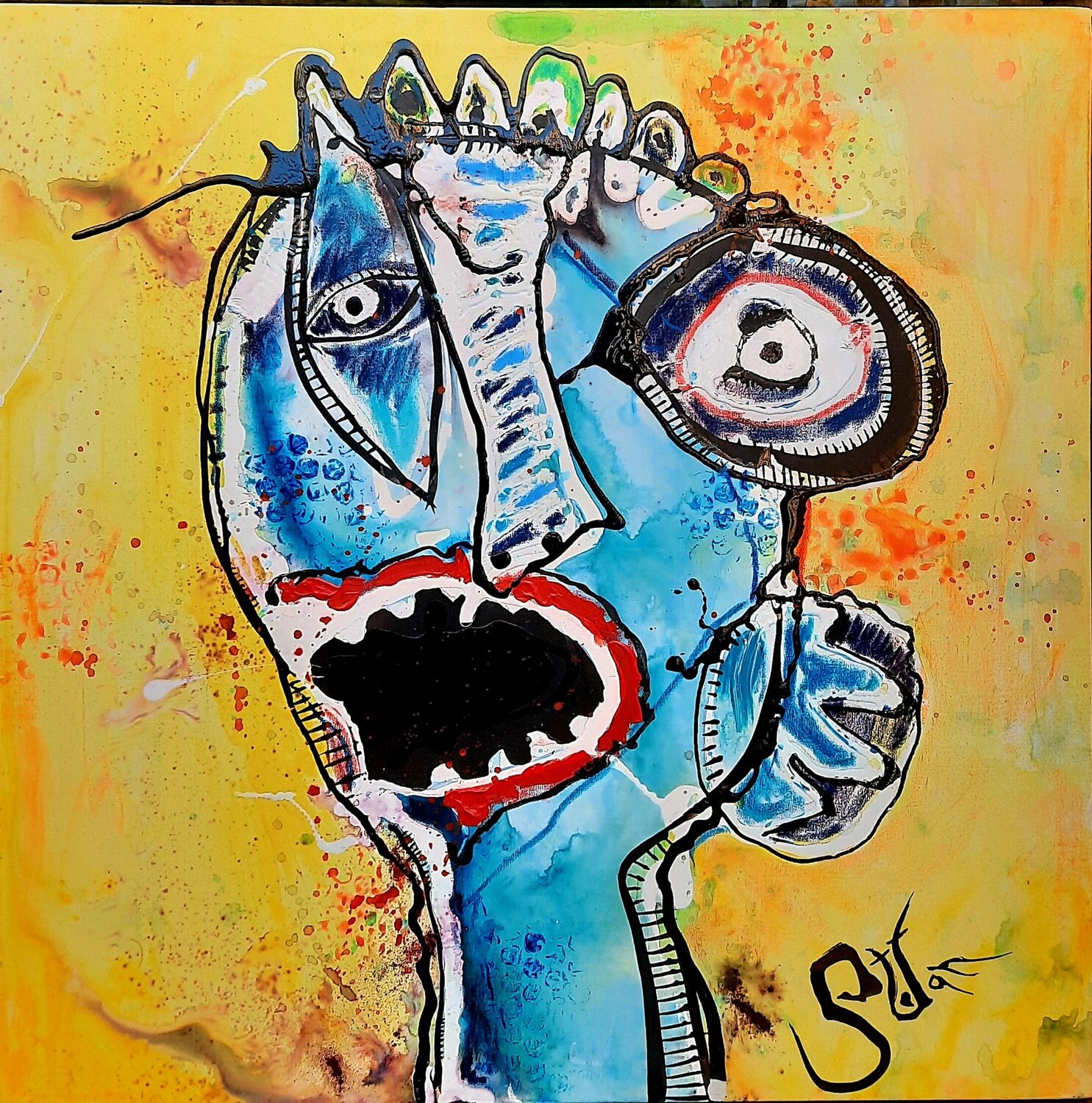 Blue head on the sun Stefan Dimovski Original painting for sale