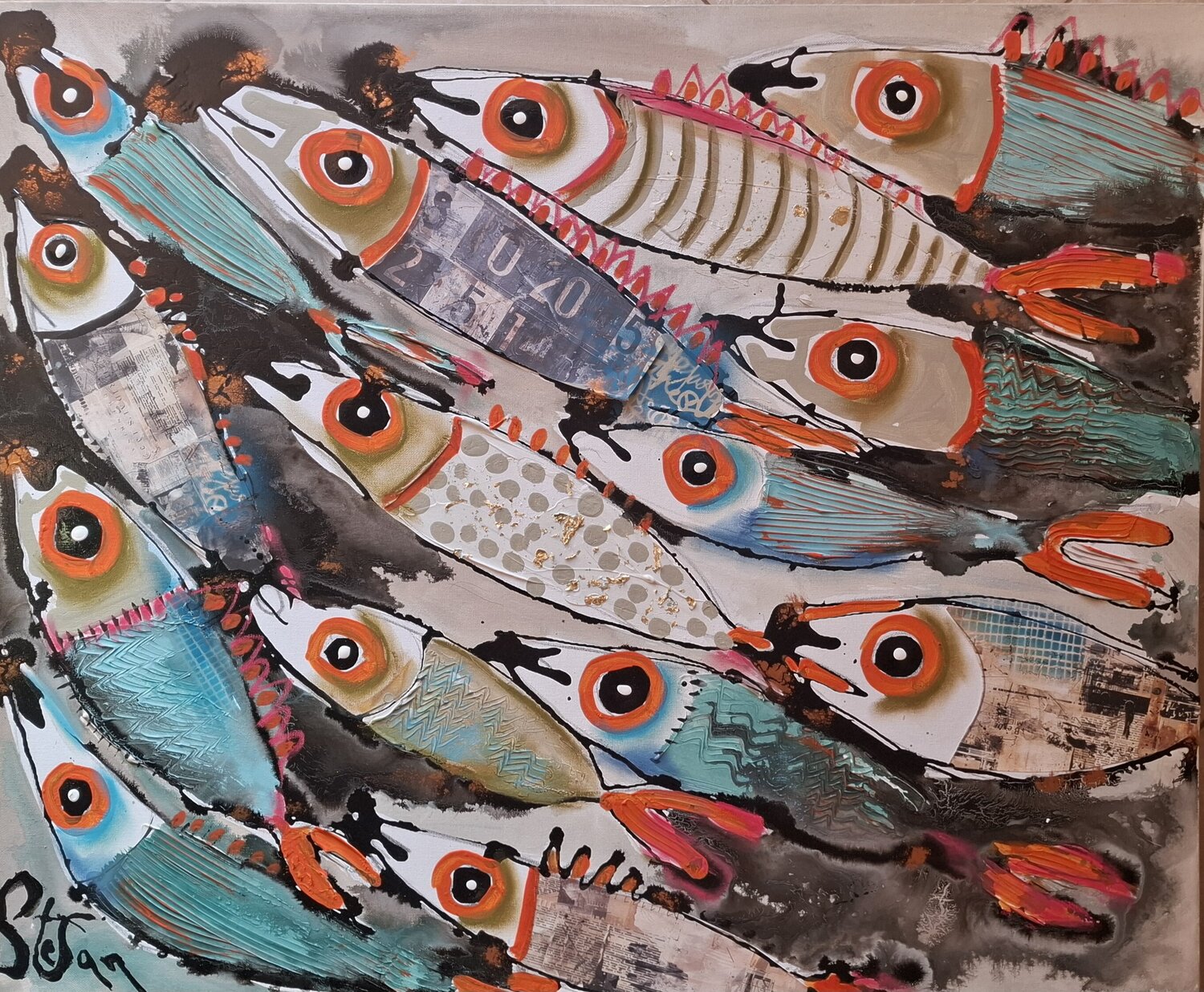 Swiming in the deep blue Stefan Dimovski Original painting for sale
