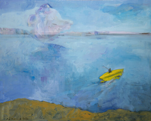 Nuage rose et cayakiste by Bertrand De Miollis, Painting for Sale on Select