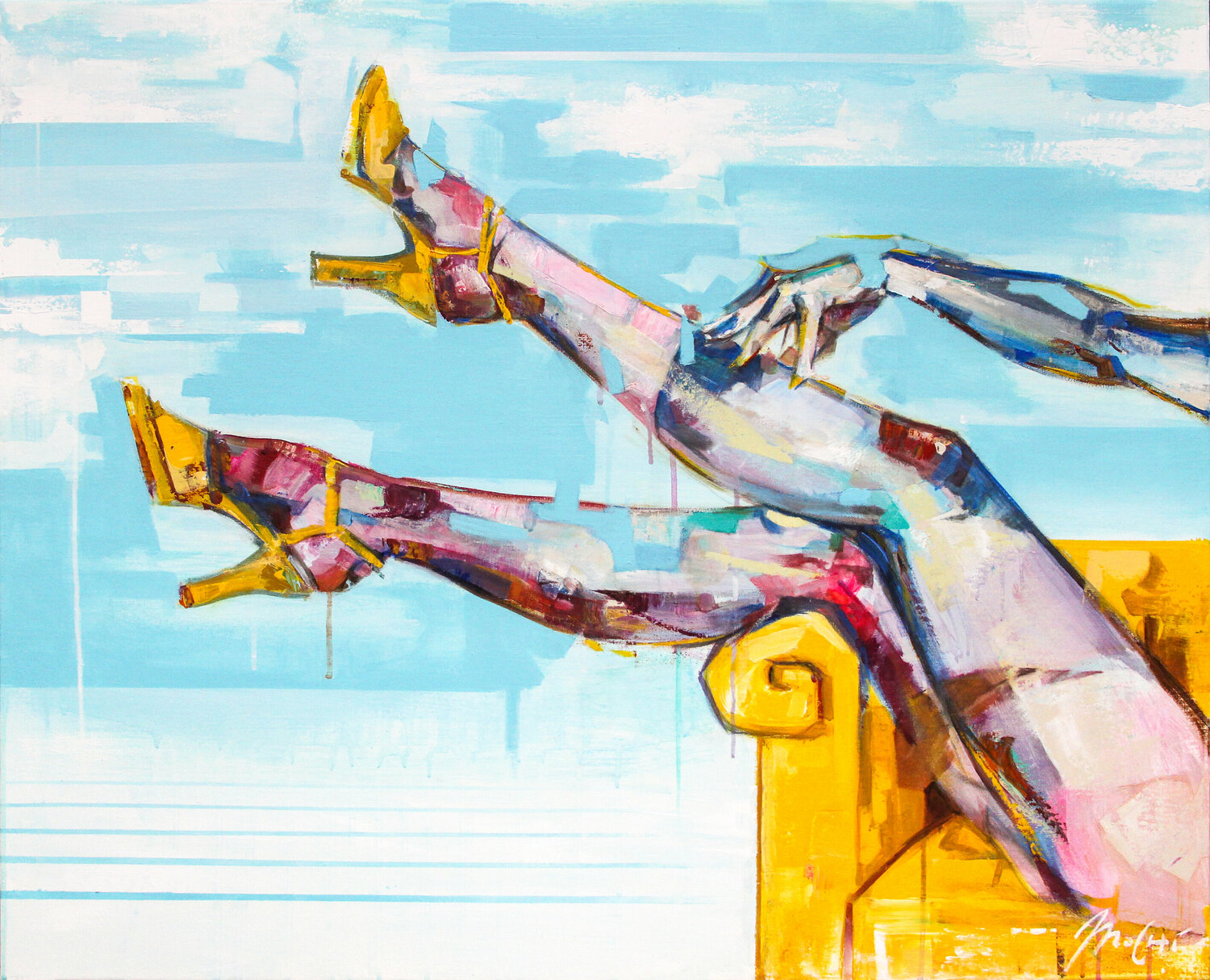 The skies are blue & my heles are yellow Jordi Machí Original painting for sale
