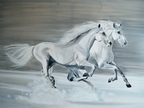 Magic White: Two Horses by Valeria Radzievska, Painting for Sale on Select