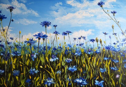 Cornflower Field by Valeria Radzievska, Painting for Sale on Select